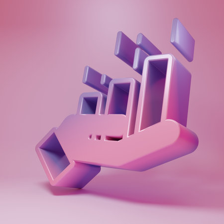 Purple-pink Financial growth increase icon isolated on pink background. Increasing revenue. Minimalism concept. 3D render illustration.の写真素材