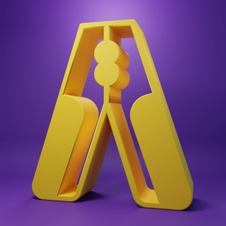 Yellow Car battery jumper power cable icon isolated on purple background. Minimalism concept. 3D render illustration.の写真素材