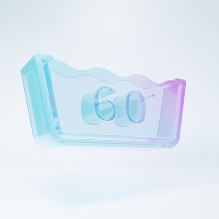Frosted glass Washing under 60 degrees celsius icon isolated on white background. Temperature wash. Minimalism concept. 3D render illustration.の写真素材
