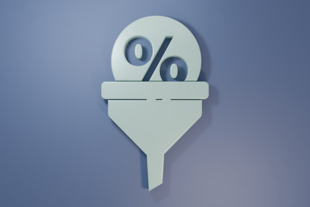 Gray Lead management icon isolated on purple-blue background. Funnel with discount percent. Target client business concept. Minimalism concept. 3D render illustration.の写真素材