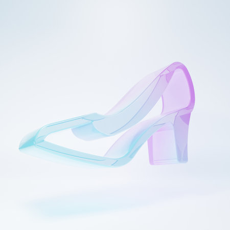 Frosted glass shoe with high heel isolated on white background. Minimalism concept. 3D render illustration.の写真素材