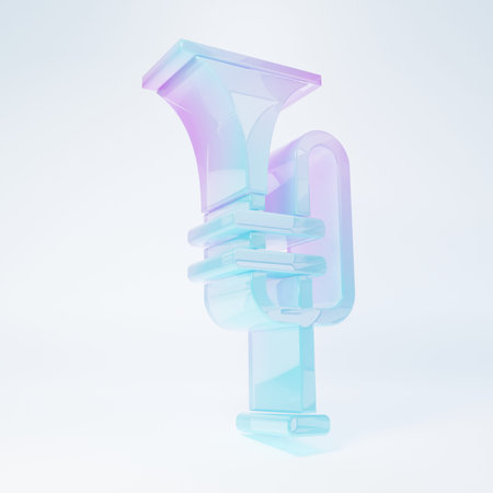 Frosted glass Musical instrument trumpet icon isolated on white background. Minimalism concept. 3D render illustration.の写真素材