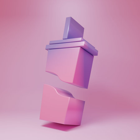 Purple-pink Paper glass with drinking straw and water icon isolated on pink background. Soda drink...
