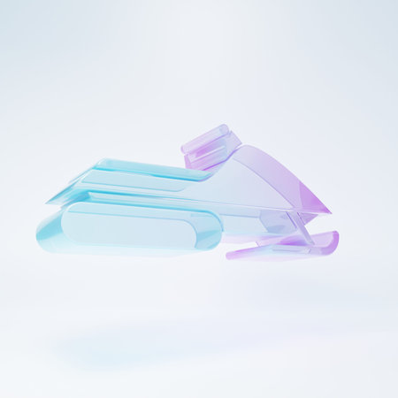 Frosted glass Snowmobile icon isolated on white background. Snowmobiling sign. Extreme sport. Minimalism concept. 3D render illustration.の写真素材