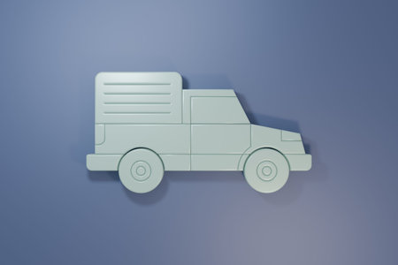 Gray Delivery cargo truck vehicle icon isolated on purple-blue background. Minimalism concept. 3D render illustration.の写真素材