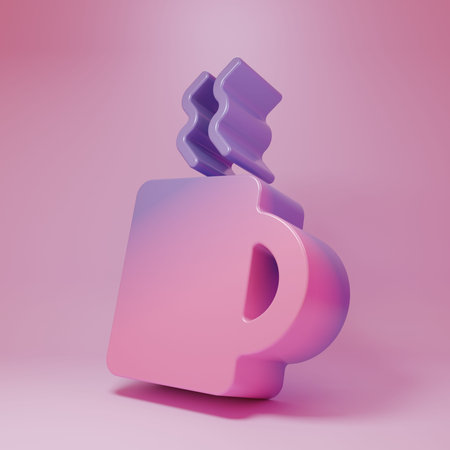 Purple-pink Coffee cup icon isolated on pink background. Tea cup. Hot drink coffee. Minimalism concept. 3D render illustration.の写真素材