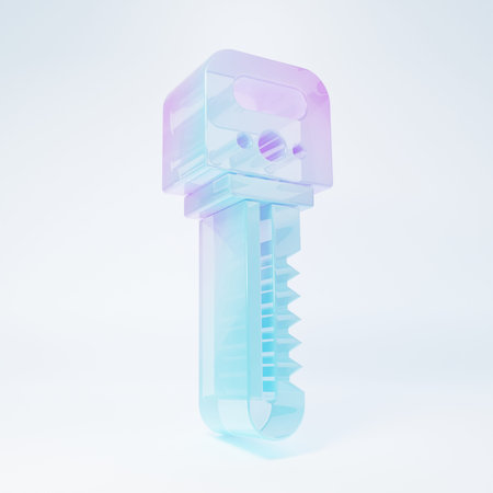 Frosted glass Key icon isolated on white background. Minimalism concept. 3D render illustration.の写真素材