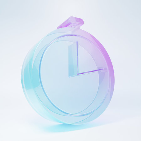Frosted glass Stopwatch icon isolated on white background. Time timer sign. Minimalism concept. 3D...