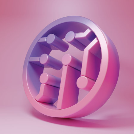 Purple-pink Processor icon isolated on pink background. CPU, central processing unit, microchip, microcircuit, computer processor, chip. Minimalism concept. 3D render illustration.の写真素材