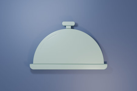 Gray Covered with a tray of food icon isolated on purple-blue background. Tray and lid sign. Restaurant cloche with lid. Kitchenware symbol. Minimalism concept. 3D render illustration.の写真素材