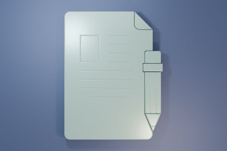 Gray Exam sheet and pencil with eraser icon isolated on purple-blue background. Test paper, exam, or survey concept. School test or exam. Minimalism concept. 3D render illustration.の写真素材