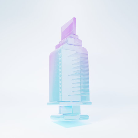 Frosted glass Syringe with pet vaccine icon isolated on white background. Dog or cat paw print. Minimalism concept. 3D render illustration.の写真素材