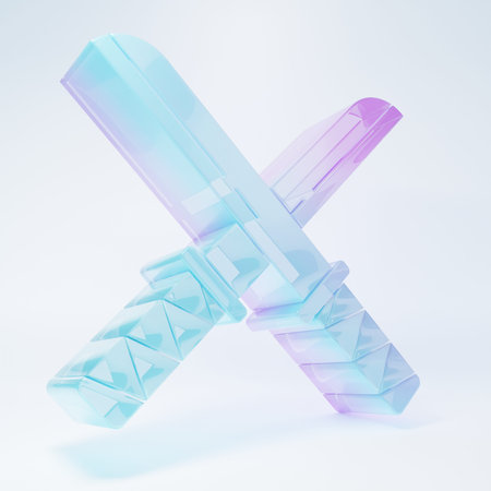 Frosted glass Traditional Japanese katana icon isolated on white background. Japanese sword. Minimalism concept. 3D render illustration.の写真素材