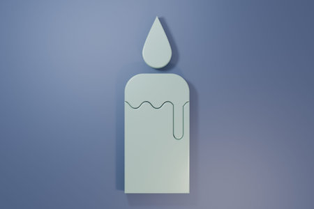 Gray Burning candle in candlestick icon isolated on purple-blue background. Cylindrical candle stick with burning flame. Minimalism concept. 3D render illustration.の写真素材