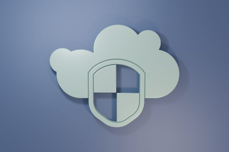 Gray Cloud and shield icon isolated on purple-blue background. Cloud storage data protection....