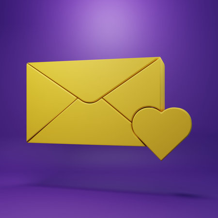 Yellow Envelope with 8 March icon isolated on purple background. Message love. Letter love and...