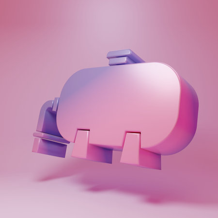 Purple-pink Oil and gas industrial factory building icon isolated on pink background. Minimalism concept. 3D render illustration.の写真素材