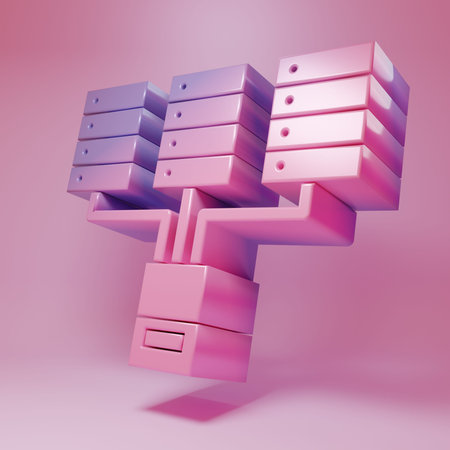 Purple-pink Server, Data, Web Hosting icon isolated on pink background. Minimalism concept. 3D...