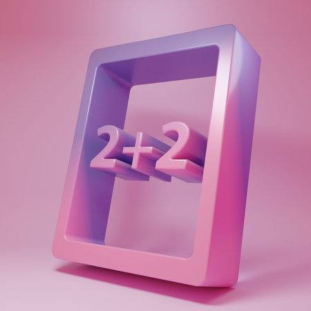 Purple-pink Tablet with calculator icon isolated on pink background. Accounting symbol. Business calculations mathematics education. Minimalism concept. 3D render illustration.の写真素材