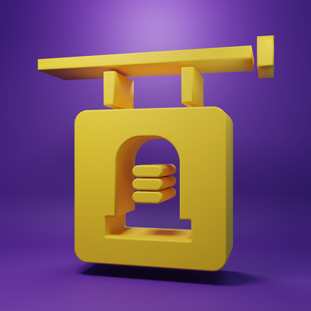 Yellow Signboard tombstone icon isolated on purple background. Minimalism concept. 3D render illustration.の写真素材