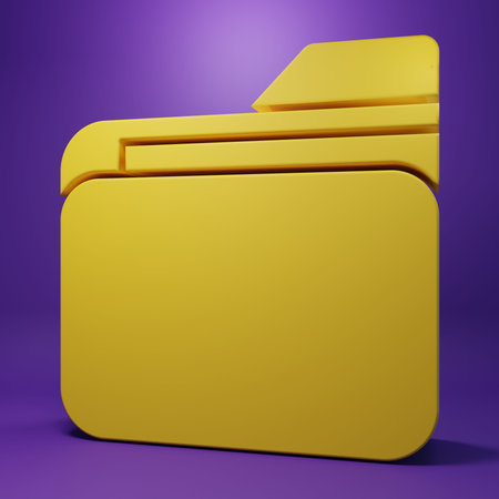 Yellow Document folder icon isolated on purple background. Accounting binder symbol. Bookkeeping...