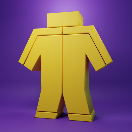 Yellow Wetsuit for scuba diving icon isolated on purple background. Diving underwater equipment. Minimalism concept. 3D render illustration.の写真素材