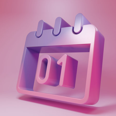 Purple-pink Calendar icon isolated on pink background. Event reminder symbol. Merry Christmas and...