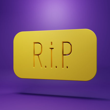 Yellow Speech bubble rip death icon isolated on purple background. Minimalism concept. 3D render...