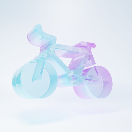 Frosted glass Bicycle icon isolated on white background. Bike race. Extreme sport. Sport equipment. Minimalism concept. 3D render illustration.の写真素材
