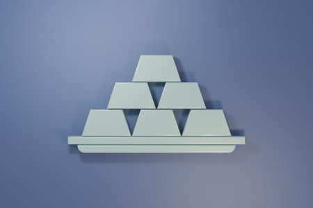 Gray Gold bars icon isolated on purple-blue background. Banking business concept. Minimalism concept. 3D render illustration.の写真素材