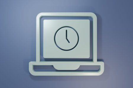 Gray Laptop time icon isolated on purple-blue background. Computer notebook with empty screen sign....