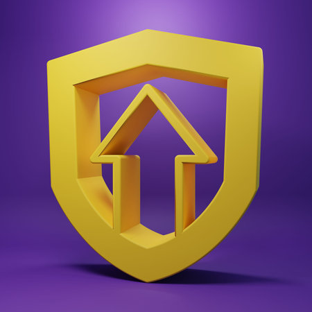 Yellow Financial growth increase icon isolated on purple background. Increasing revenue. Minimalism concept. 3D render illustration.の写真素材