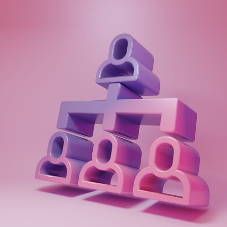 Purple-pink Business hierarchy organogram chart infographics icon isolated on pink background....
