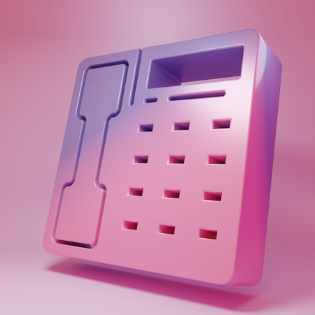 Purple-pink Telephone handset icon isolated on pink background. Phone sign. Minimalism concept. 3D render illustration.の写真素材