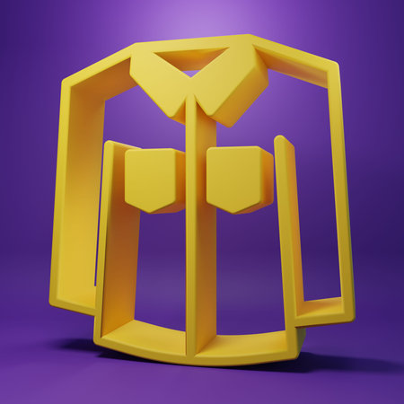 Yellow Shirt icon isolated on purple background. Minimalism concept. 3D render illustration.の写真素材
