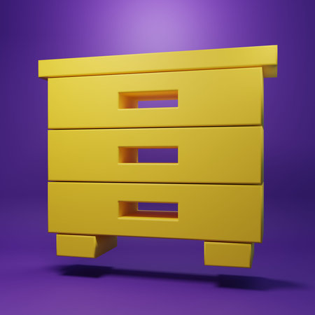 Yellow Furniture nightstand icon isolated on purple background. Minimalism concept. 3D render illustration.の写真素材