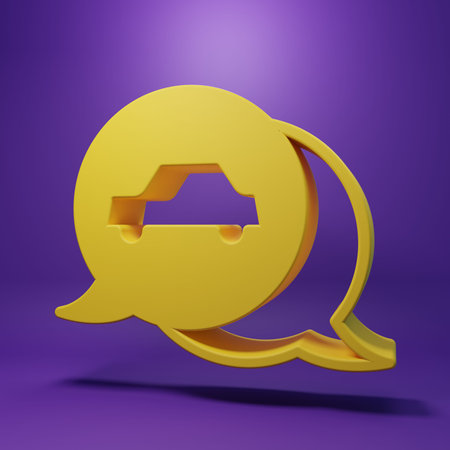 Yellow Car service icon isolated on purple background. Auto mechanic service. Repair service auto mechanic. Maintenance sign. Minimalism concept. 3D render illustration.の写真素材