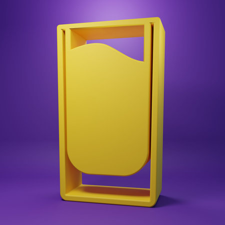 Yellow Shot glass icon isolated on purple background. Minimalism concept. 3D render illustration.