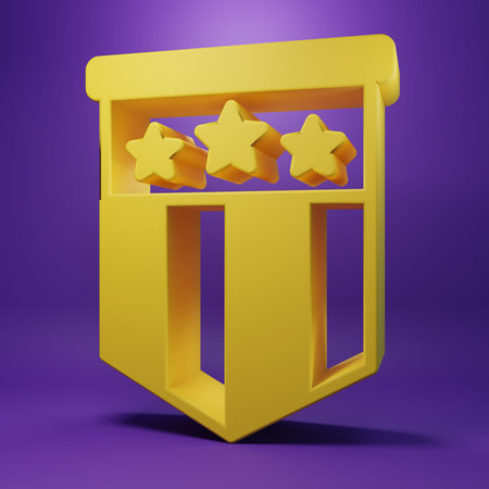 Yellow American flag icon isolated on purple background. Flag of USA. United States of America. Minimalism concept. 3D render illustration.の写真素材