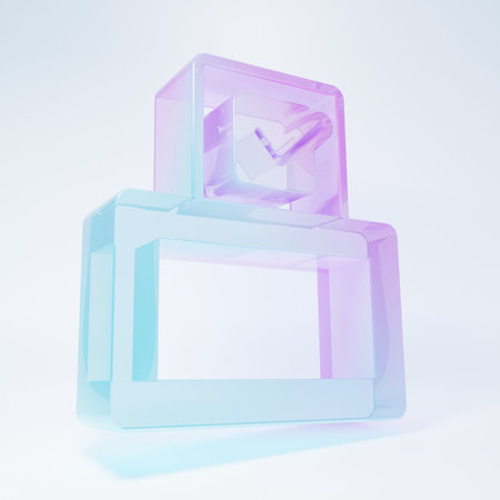 Frosted glass Vote box or ballot box with envelope icon isolated on white background. Minimalism concept. 3D render illustration.の写真素材