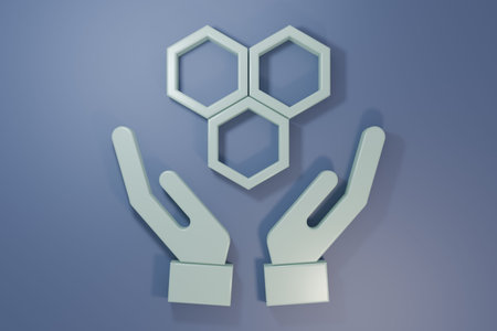 Gray Honeycomb and hands icon isolated on purple-blue background. Honey cells symbol. Sweet natural...