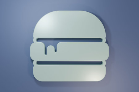 Gray Burger icon isolated on purple-blue background. Hamburger icon. Cheeseburger sandwich sign. Fast food menu. Minimalism concept. 3D render illustration.の写真素材