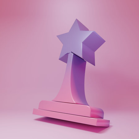Purple-pink Movie trophy icon isolated on pink background. Academy award icon. Films and cinema symbol. Minimalism concept. 3D render illustration.の写真素材