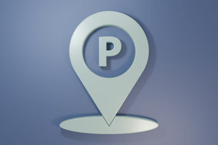 Gray Location with parking icon isolated on purple-blue background. Street road sign. Minimalism concept. 3D render illustration.の写真素材