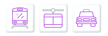 Set line Taxi car Train and Cable icon. Vector.