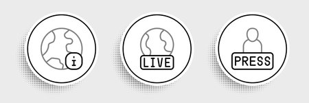 Set line Journalist news World and Live report icon. Vector.