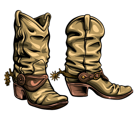 Old Gringo cowboy boots vector format. Hand-drawn texan traditional shoes.のイラスト素材