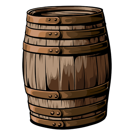Old, hand drawn, wooden barrel with iron rings vector on white background.のイラスト素材