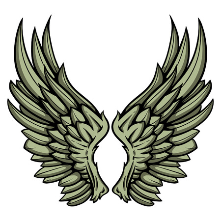 Detailed hand drawn pair of wings vector illustration.のイラスト素材