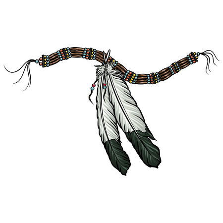 Native american feather necklace vector. Hippie jewelery illustration. Bohemian vintage necklet.のイラスト素材